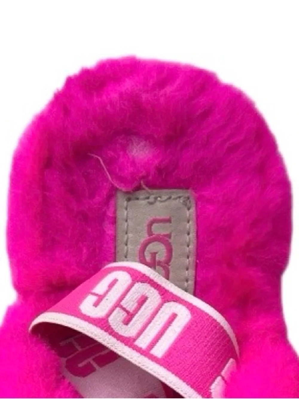 UGG Fluff Pink Slider Sandal Logo Strap Size 4